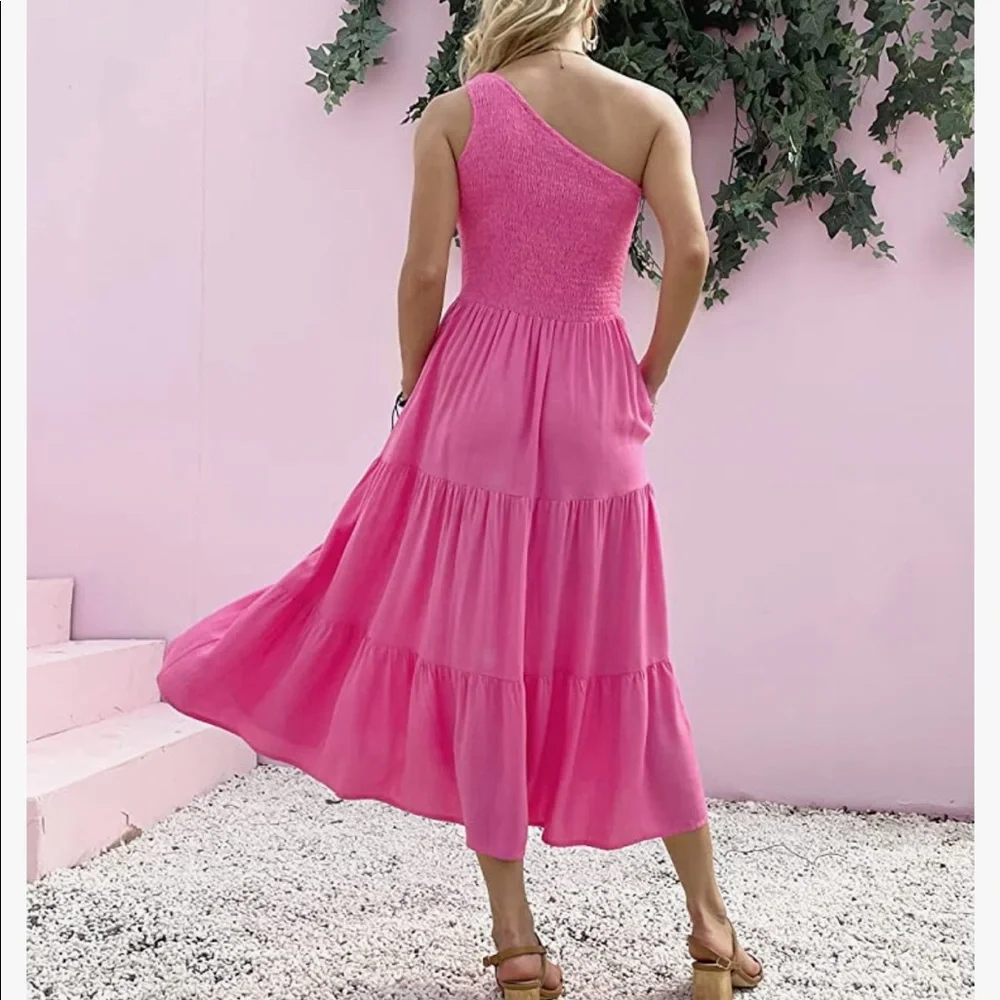 Women One Shoulder Dress Sleeveless Casual Summer Dresses - Picture 3 of 8